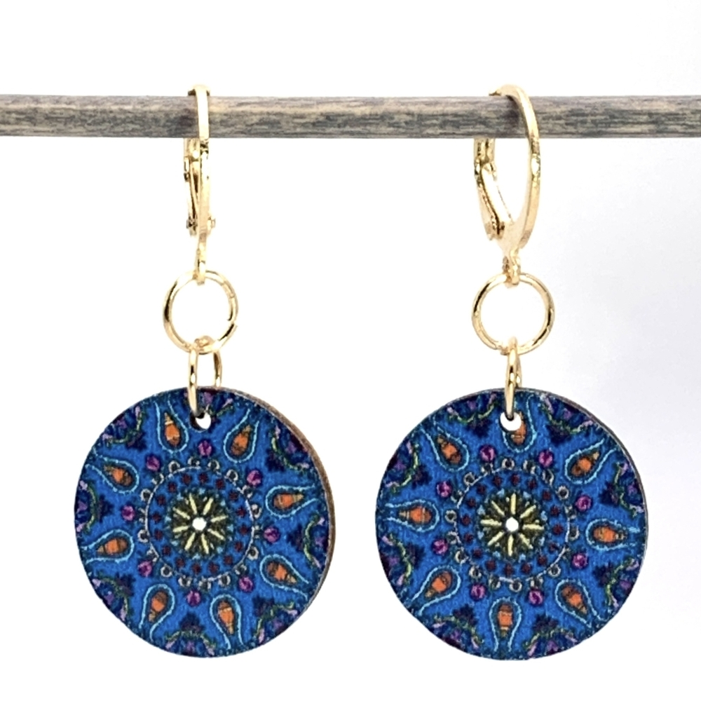 Wooden Mandela Boho Dangle Earrings